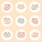 Hand drawn vector kitten stickers collection. Perfect for social media story highlight. Doodle set of nine cute cats