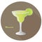 Hand drawn vector of a Margarita alcohol tequila and triple sec cocktail with a citrus lime slice decoration with salt on the rim