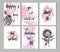 Hand drawn vector painted abstract textured Happy Birthday modern cards template collection with protea flowers and