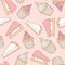Hand drawn vector pastry seamless pattern with cake and tart pie
