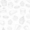 Hand drawn vector pastry seamless pattern with cakes, pies