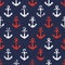 Hand drawn vector seamless navy pattern with red and white