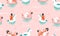 Hand drawn vector stock abstract cute summer time cartoon illustrations seamless pattern with unicornand flamingo