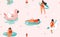 Hand drawn vector stock abstract cute summer time cartoon illustrations seamless pattern with unicornand flamingo