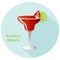 Hand drawn vector of strawberry Margarita alcohol tequila and triple sec cocktail with a citrus lime slice decoration with salt