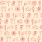 Hand drawn vector travel to asia seamless pattern containing oriental elements red contours. Ornament on the beige background.