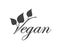 Hand drawn vegan word with leaves. Healthy life style. Black and white label.