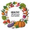 Hand drawn vegetables frame. Fresh organic food, vegan garden menu, eco health poster with sketch vegetables. Vector