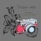 Hand drawn vintage camera with lily. Vector illustration