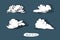 Hand drawn vintage engraved white clouds vector set. Detailed ink illustration. Sky, heaven, cloud sketch, retro style.