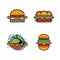 Hand Drawn vintage hamburger logo in flat line art style