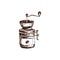 Hand drawn vintage manual coffee grinder by vector illustration.