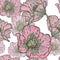 Hand drawn vintage pink poppy flowers seamless pattern