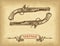 Hand drawn vintage pistols on old paper texture background. Template for your design works.