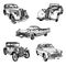 Hand drawn vintage retro old timer cars set doodle sketch