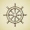 Hand-drawn vintage ships wheel in the old-fashioned style. Vector illustration