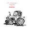 Hand-drawn vintage transport tractor. Quick ink sketch. Vector black illustration isolated on white background