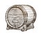 Hand drawn vintage wooden wine cask. Drink, oak barrel sketch. Vector illustration