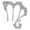 Hand-drawn Virgo symbol with decorative curls on a white background. Letter M with squiggle. Zodiac page for coloring book, astrol