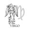 Hand drawn Virgo. Zodiac symbol in vintage gravure or sketch style. Mythical girl with wings angel. Retro astrology constellatio