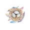 Hand drawn watercolor art bird nest with eggs , easter design.