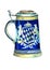 Hand drawn watercolor blue beer ceramic mug with heraldry and cap