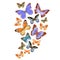 Hand drawn watercolor of bright colorful realistic butterflies.