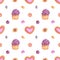 Hand drawn watercolor children sweets seamless pattern on white background. Scrapbook, lable, banner, textile, fabric