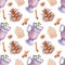 Hand drawn watercolor of  christmas desserts. Seamless pattern for greeting design.