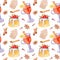 Hand drawn watercolor of  christmas desserts. Seamless pattern for greeting design.