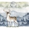 Hand drawn watercolor deer scandinavian illustration, isolation objects on white background Forest wildlife animal
