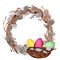 Hand drawn watercolor Easter wreath