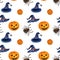 Hand drawn watercolor Halloween seamless pattern with pampkin, s