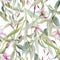 Hand drawn watercolor illustration botanical leaves. Osier willow eucalyptus laurel branch, Clematis lobelia impatiens