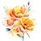 Hand drawn watercolor illustration of a bouquet of orange roses on a white background Generative AI