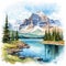 Hand-drawn Watercolor Illustration Of Bow Lake In Alberta, Canada