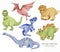 Hand drawn watercolor illustration of cute dinosaurs. Historical reptiles. Collection dinosaurs - cartoon character