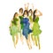 Hand drawn watercolor illustration. Dancing women. People shaped watercolor stains