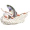 Hand drawn watercolor illustration, fishing net and trouts, seine isolated on a white background. Can be used as a flyer