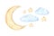 Hand Drawn watercolor illustration - Good night sleeping moon,