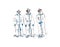 Hand-drawn watercolor illustration: image of a group of doctors in medical protective suits against a viral infection