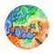 Hand-drawn watercolor illustration of topographic map of Europe. View to Earth from space