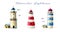 hand drawn watercolor lighthouse collection.lighthouses isolated on white background. illustration of red and blue striped beacons