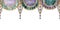 Hand drawn watercolor Mardi Gras carnival symbols. Garland festoon pelmet bead drape pearl strings, gold purple green