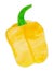 Hand-drawn watercolor papercut yellow pepper. Bright cute kawaii kidcore style illustration, good for farmers market