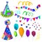 Hand drawn watercolor party carnival circus elements objects isolated on white background