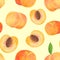 Hand drawn watercolor peach fruit seamless pattern