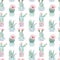 Hand drawn watercolor saguaro cactuses seamless pattern