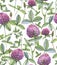 Hand-drawn watercolor seamless floral pattern with the pink clovers flowers. Clover pattern.