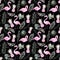 Hand drawn watercolor seamless pattern. Background with pink fla